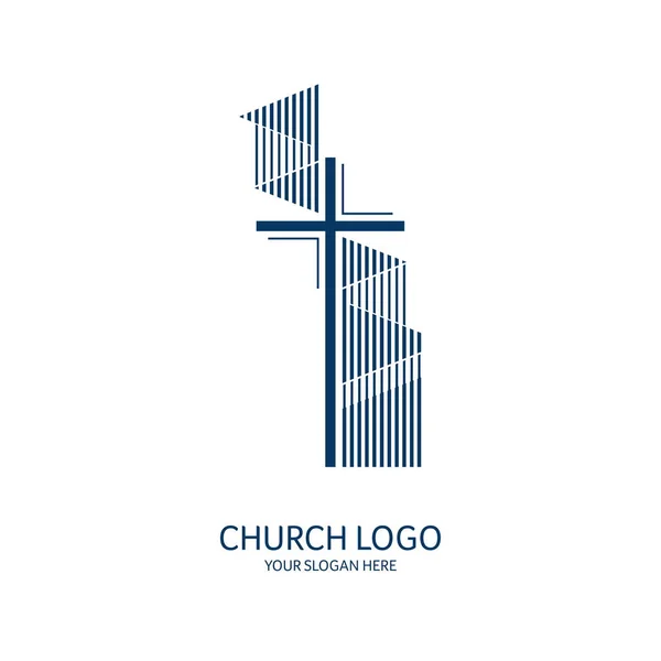 Logo Église Des Symboles Chrétiens Croix Seigneur Sauveur Jésus Christ — Image vectorielle