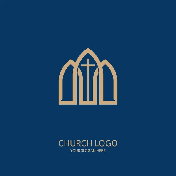 Church Logo Christian Symbols Cross Savior Jesus Christ Background Arches — Stock Vector