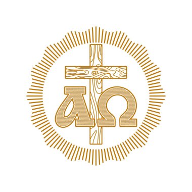 Kilise logosu. Hristiyan sembolleri. İsa 'nın Haçı, Alfa ve Omega.