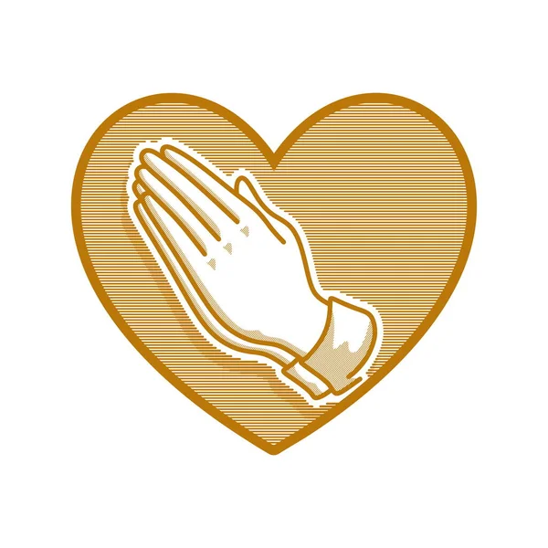 教会のロゴ キリスト教のシンボル 心を背景に祈りに包まれた手 — ストックベクタ