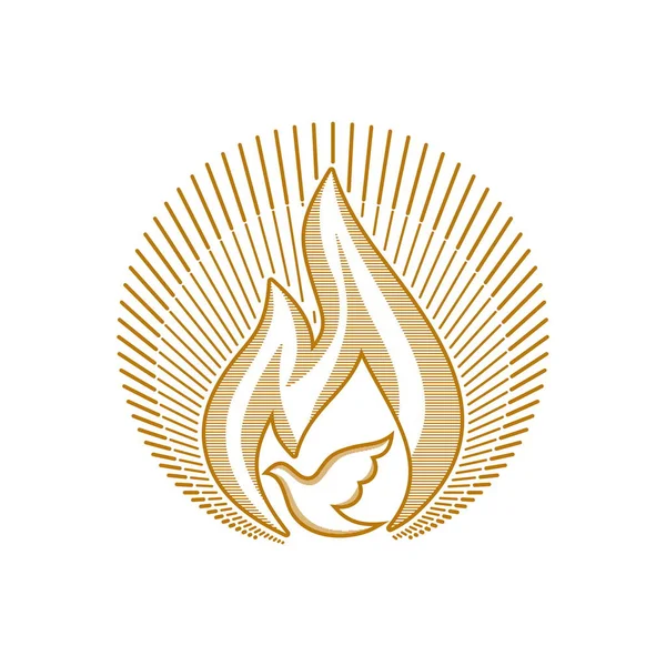 Logo Église Des Symboles Chrétiens Flammes Colombes Symboles Esprit Saint — Image vectorielle