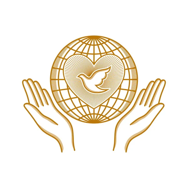 Logo Église Des Symboles Chrétiens Les Mains Tournées Vers Monde — Image vectorielle