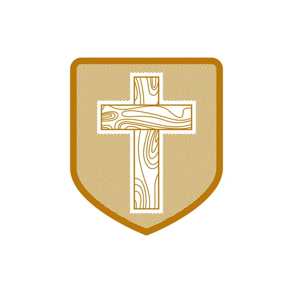 Λογότυπο Εκκλησίας Χριστιανικά Σύμβολα Σταυρός Του Ιησού Χριστού Μια Ασπίδα — Διανυσματικό Αρχείο