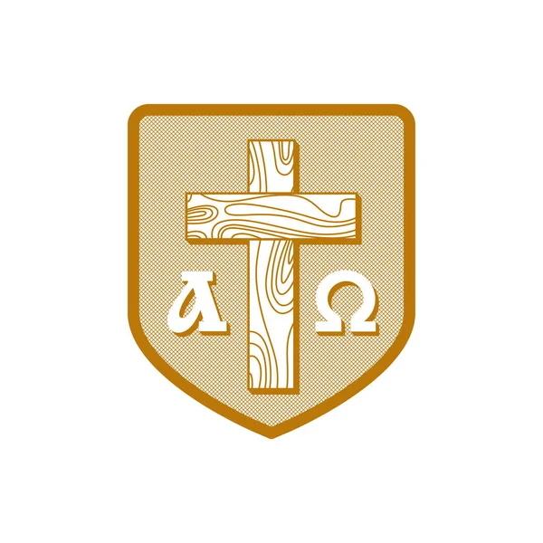 Kerk Logo Christelijke Symbolen Kruis Van Jezus Christus Een Schild — Stockvector