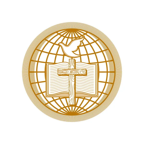 Dove, cross, globe, open Bible, icon — Stock Vector © biblebox #85790836
