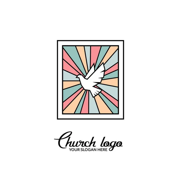 Church Logo Christian Symbols Dove Background Stained Glass — Stock Vector