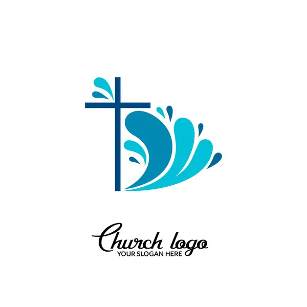 Logo Kostela Křesťanské Ježíšův Kříž Vlny Živé Vody — Stockový vektor