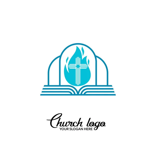 Kyrkans Logo Kristna Symboler Bibeln Herrens Kors Och Duvan Den — Stock vektor