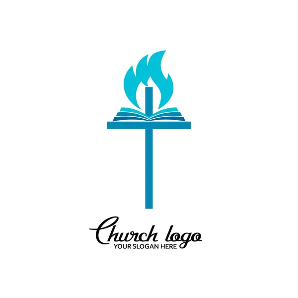Kerk Logo Christelijke Symbolen Het Kruis Van Jezus Vlam Van — Stockvector