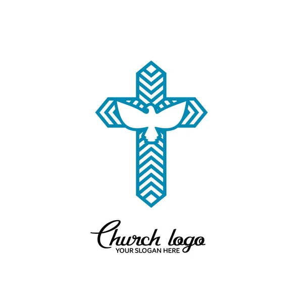 Kyrkans Logo Kristna Symboler Jesu Kors Och Duvan Den Helige — Stock vektor