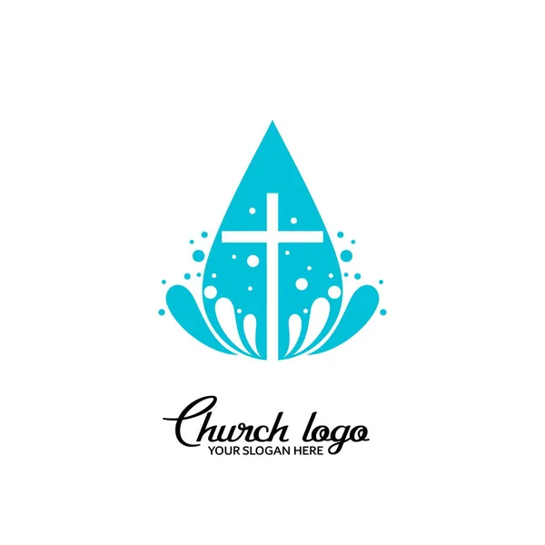 Kerk Logo Christelijke Symbolen Het Kruis Van Jezus Golven Van — Stockvector
