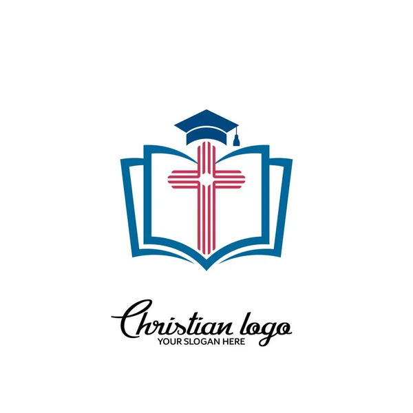 Christian Logo Symboly Bible Kříž Ježíše Krista Konfederační Klobouk — Stockový vektor