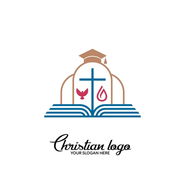 Christian Logo Symboly Bible Kříž Ježíše Krista Ducha Svatého Čepice — Stockový vektor
