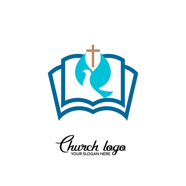 Logo Bisericii Simboluri Creştine Cartea Crucea Lui Isus Hristos Duhul — Vector de stoc