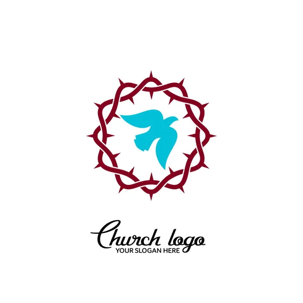 Logo Kostela Křesťanské Holubice Pozadí Trnové Koruny — Stockový vektor