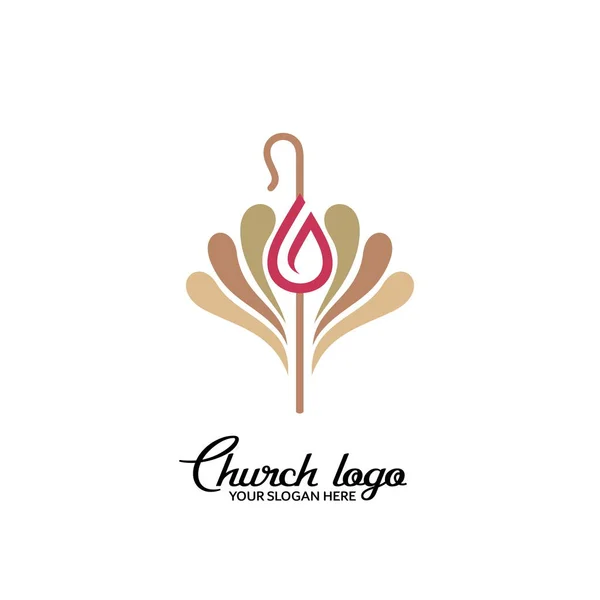Logo Kostela Křesťanské Hůl Plamen Vlnové Prvky — Stockový vektor