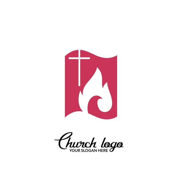 Logo Kostela Křesťanské Kříž Pána Spasitele Ježíše Krista Holubice Pozadí — Stockový vektor