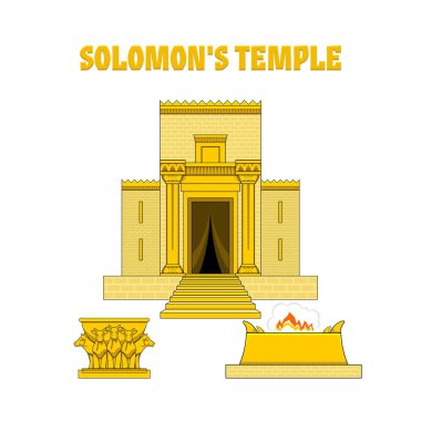 Kral Süleyman 'ın tapınağı. Tapınağın önünde bir sunak ve boğaların üzerinde duran bakır bir deniz var..