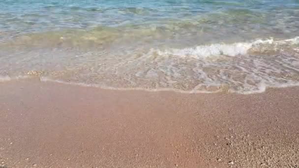 Playa de arena dorada con olas suaves en aguas cristalinas — Vídeo de stock