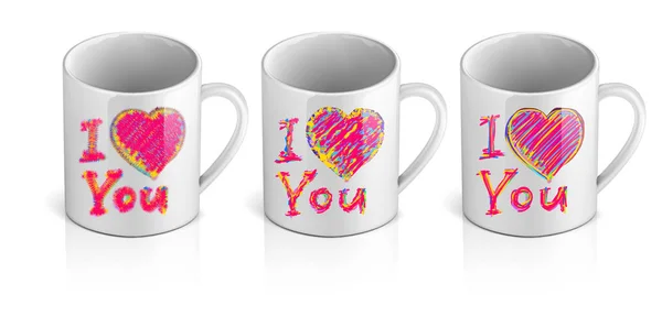 Vektör çizim şablonu 3d içinde küçük kaşık ile beyaz kahve ya da büyük çay bardağı kümesidir