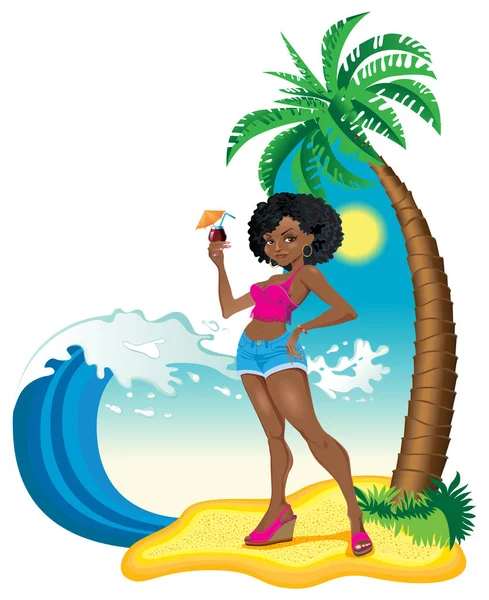 Plajda bikini giyen kadın seksi kız, siyah görüntü vektör illüstrasyon kalp şeklinde