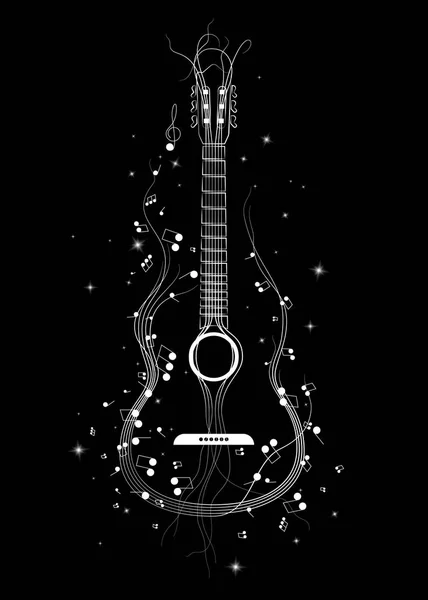 Illustrazione vettoriale della chitarra classica con rigo di note musicali Vettoriali Stock Royalty Free