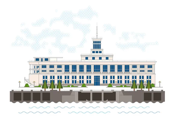Vektör çizim görüntü nehir Limanı. Ön cephe görünümü.