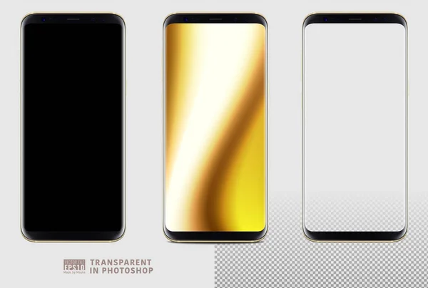 Złoty płomień inteligentny telefon szablon z przeźroczysty ekran — Wektor stockowy