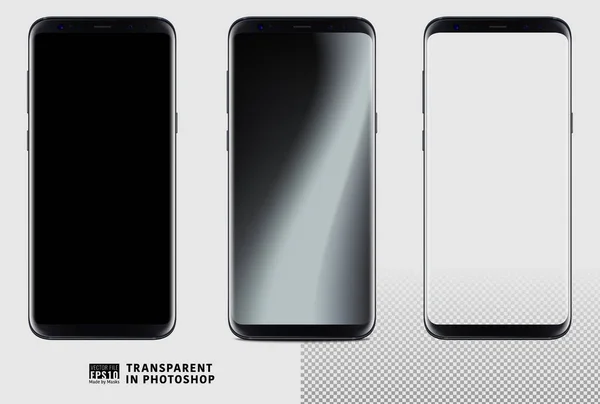 Schwarzes Smartphone-Template-Set mit transparentem Bildschirm lizenzfreie Stockillustrationen