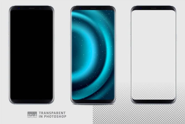 Utrymme blå smart telefon påfyllnadsmallen set med transparent skärm Stockvektor