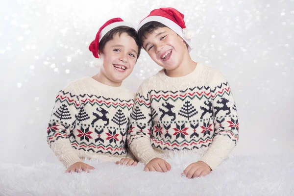 Merry Christmas, Smiling brothers in Christmas — Stock Photo, Image