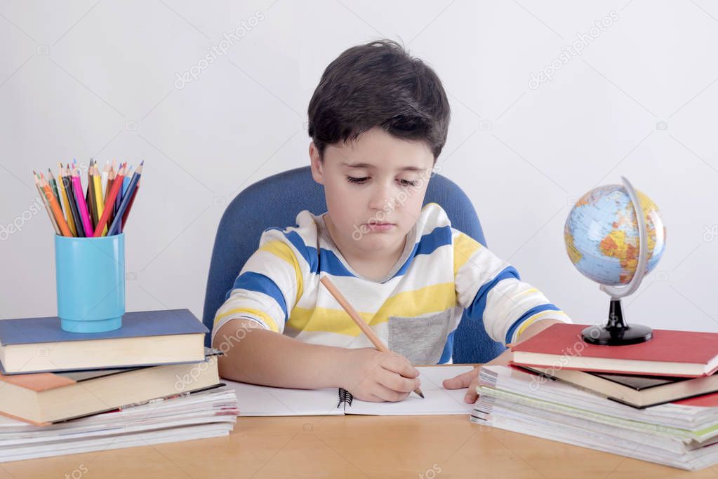 Concentrated child studying