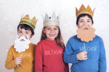 Children disguised as three wise men clipart
