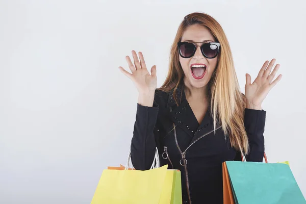 Chica Bonita Con Bolsas Compras — Foto de Stock