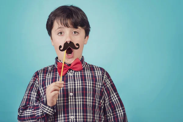 Joyeux Jour Des Pères Garçon Drôle Avec Fausse Moustache Cravate — Photo