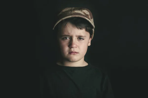 Sad Boy Black Background — Stock Photo, Image