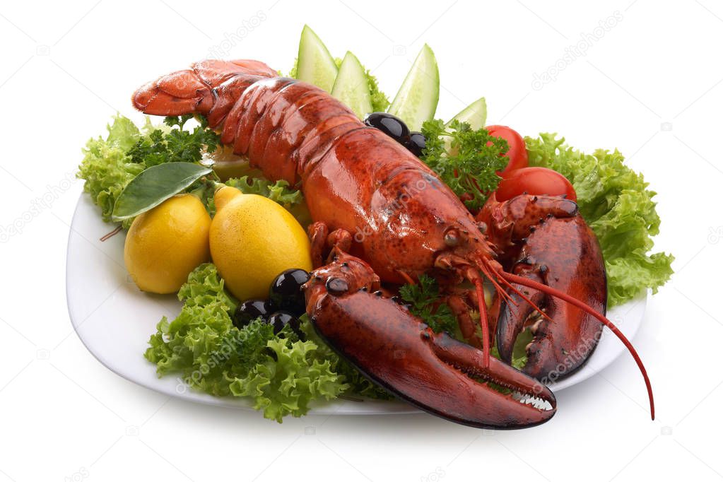 Lobster with fruits and greens