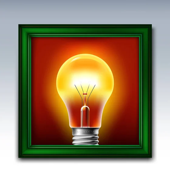  içinde yeşil ahşap sınır parlayan ampul resim. vektör