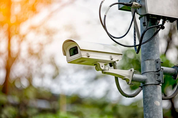 Duvardaki binanın veya açık güvenlik Cctv kamera veya gözetim sistemi düşük açılı görünüş