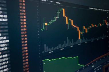 Ekran ekranında Stockmarket diyagramının bulanık görüntüsü ve grah