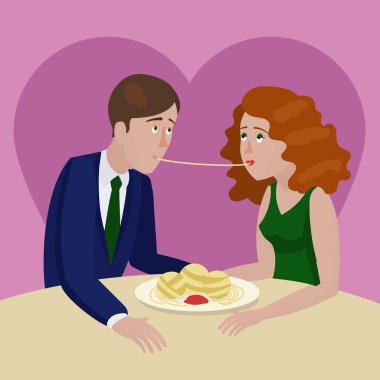 Spagetti bir tarihi vektör yemek aşık Çift