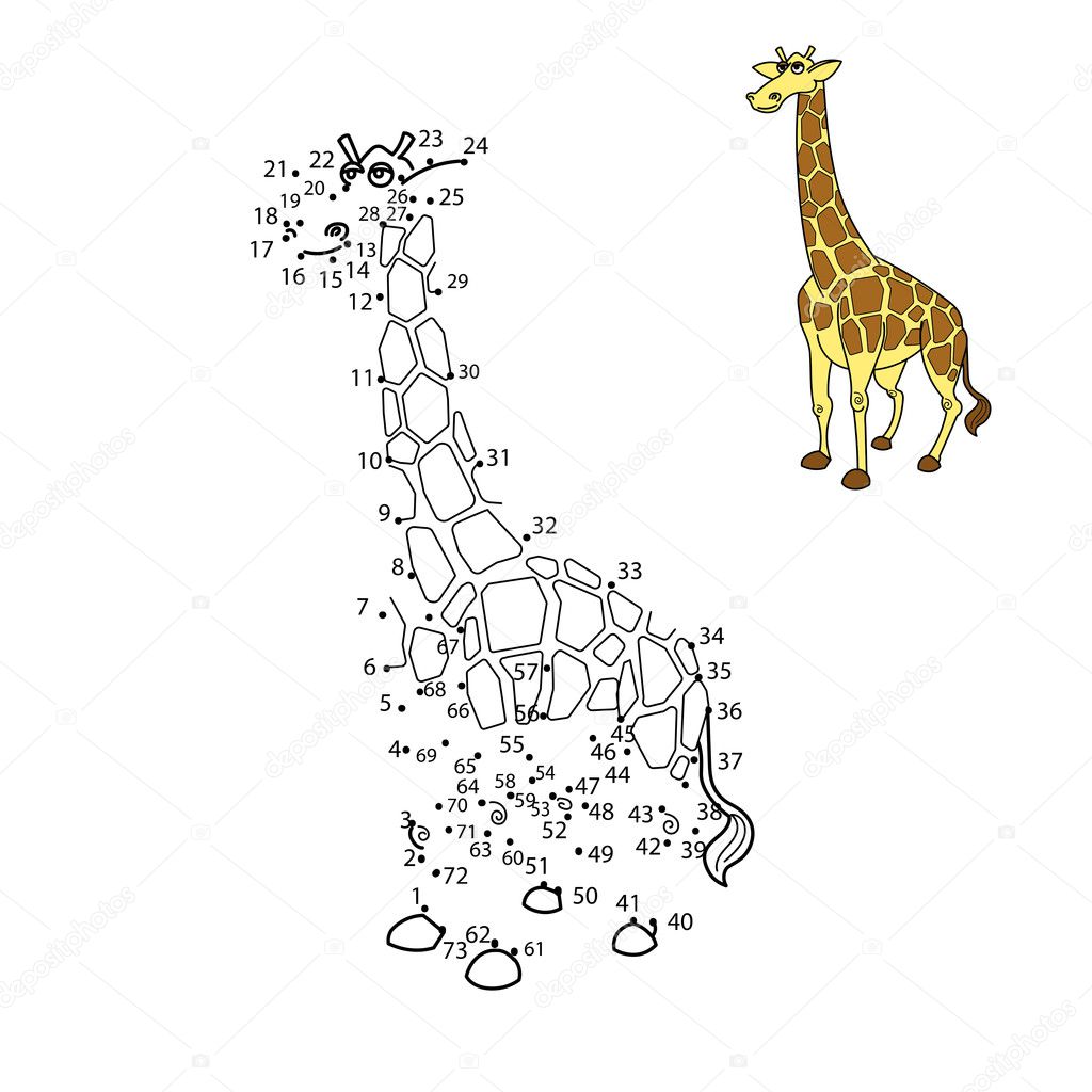 Раскраска по точкам Жираф для детей
