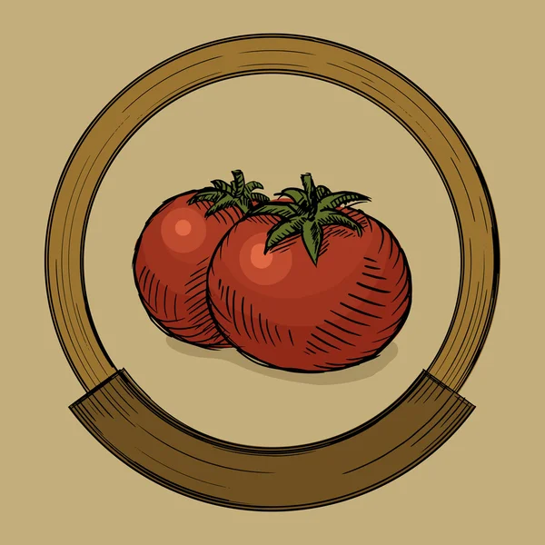 トマト スケッチ スタイル ベクトルのラベル — ストックベクタ