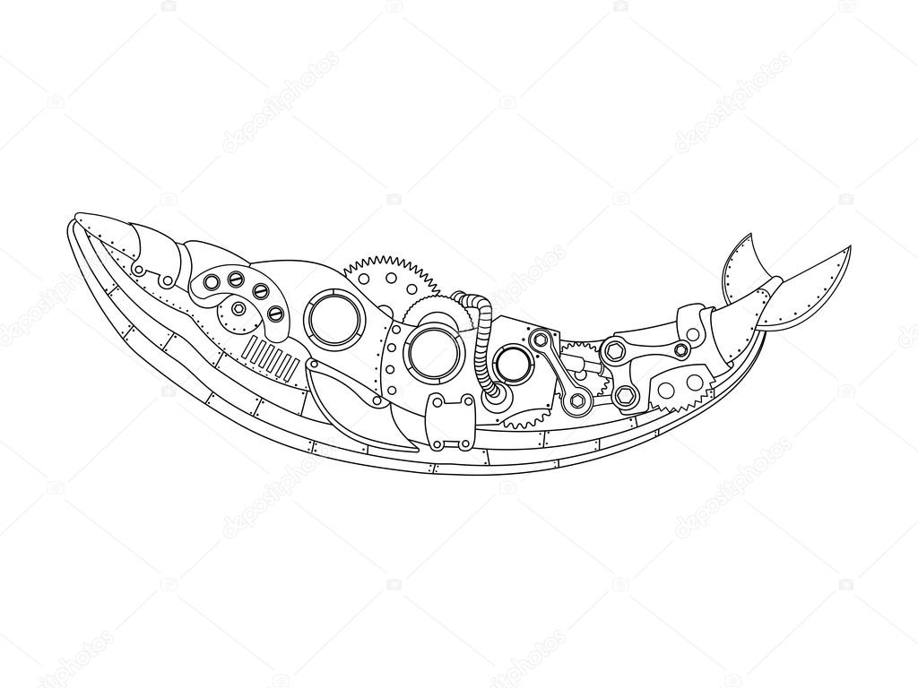 Steampunk style whale coloring book vector