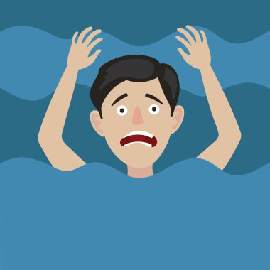 Man drowns in water cartoon vector illustration clipart