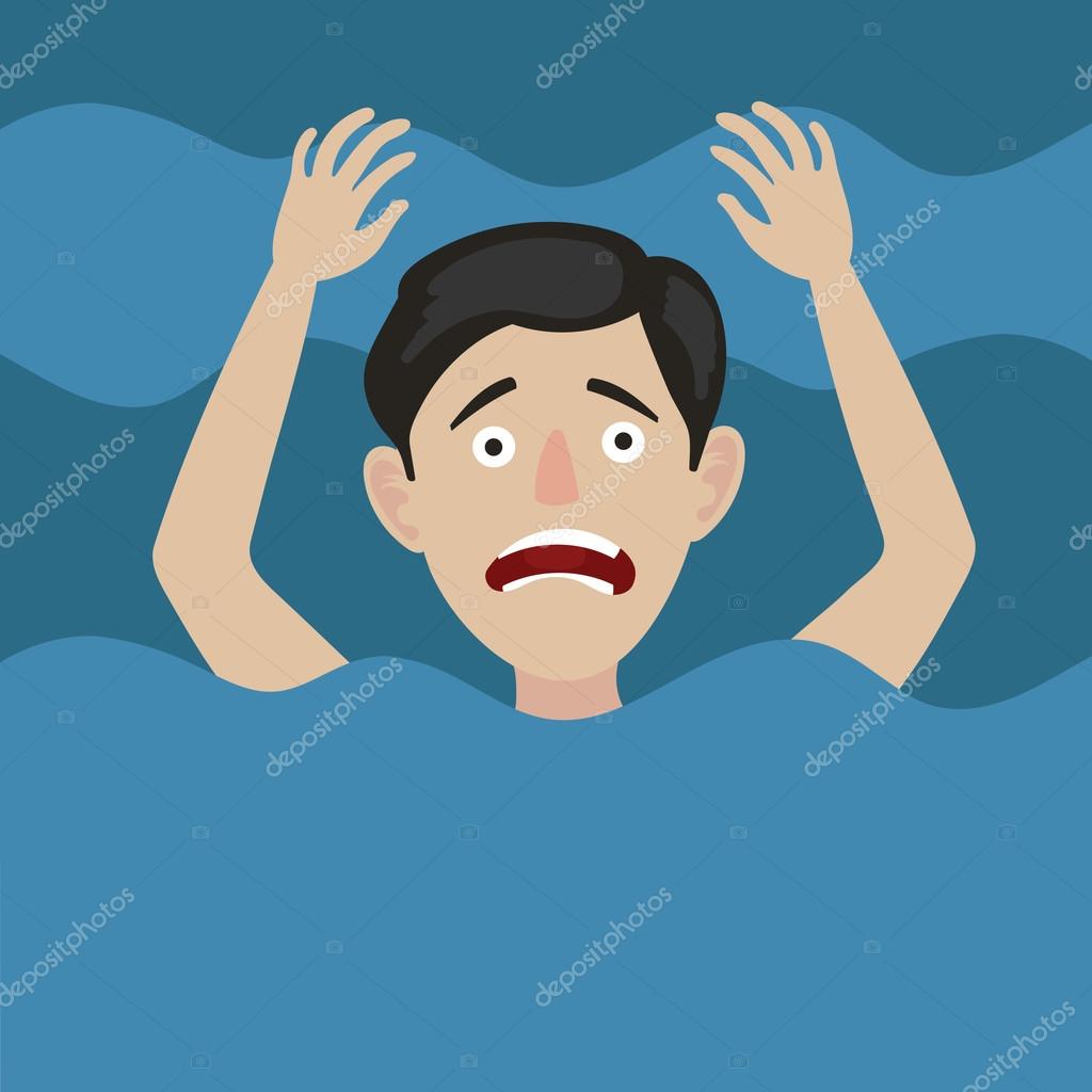 Man drowns in water cartoon vector illustration Stock Illustration by ...