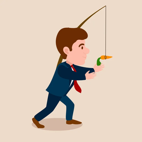 Homem perseguindo uma cenoura desenho animado ilustração vetorial — Vetor de Stock
