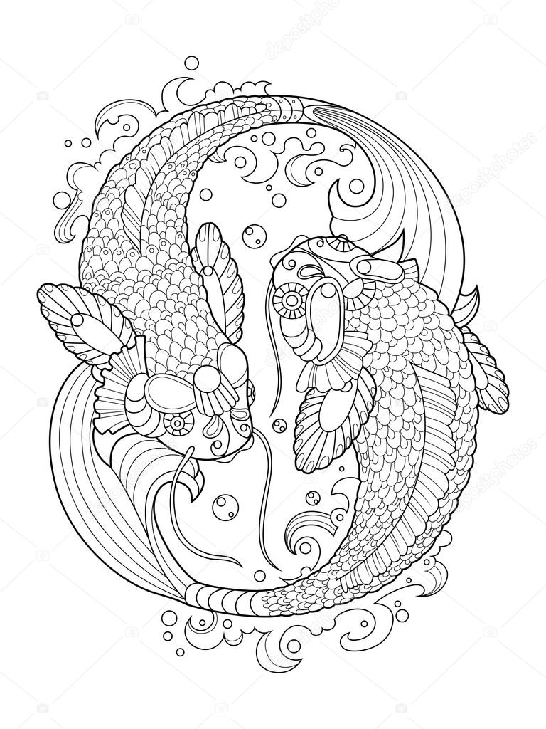 Koi Karper Coloring Boek Voor Volwassenen Vector Stockvector