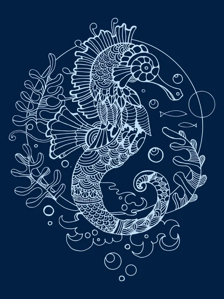 Sea horse coloring book for adults vector — Stock Vector