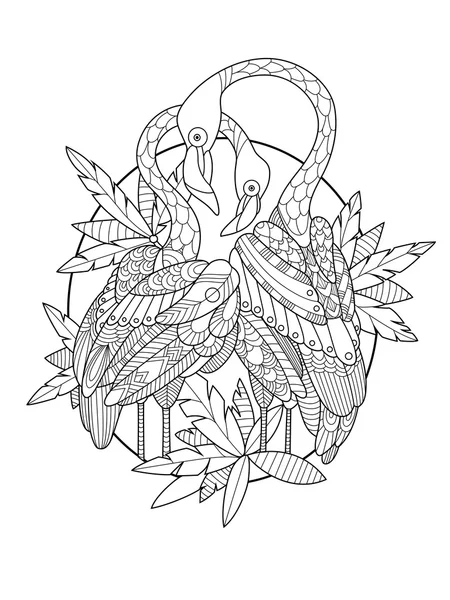 Livre de coloriage pour oiseaux Flamingo pour adultes vecteur — Image vectorielle